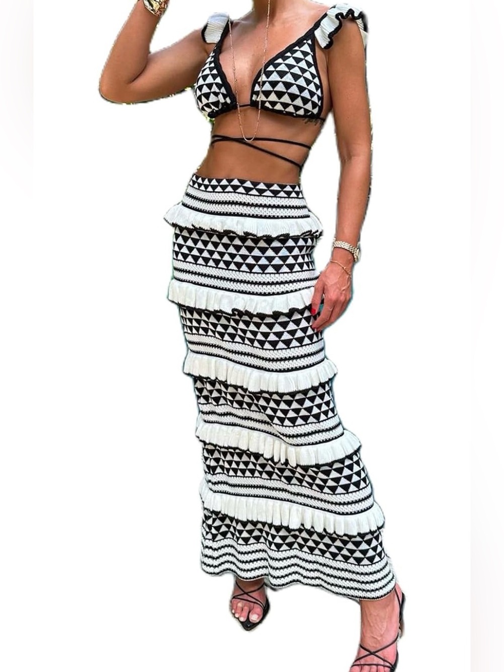 Crochet Knit 2 Piece Skirt Sets